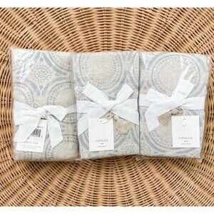 NEW Serena & Lily Cavallo Tile Linen Euro Pillow Sham-Flax Beige/Chambray Blue